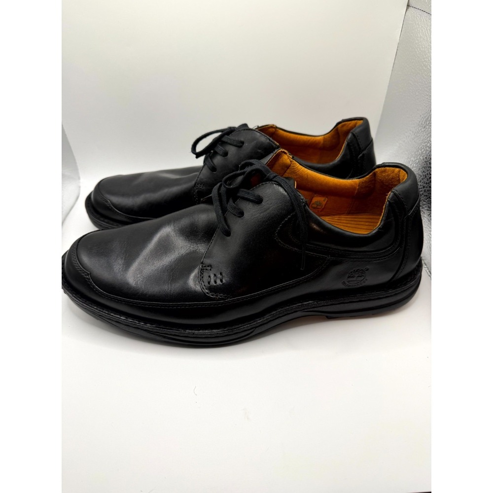 Timberland Mens 12/12.5 Derby Black Leather Round Toe Smart Comfort Dress Shoes‎